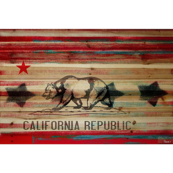 Unbranded 24 in. H x 36 in. W "Cal Repub" by Parvez Taj Printed Natural Pine Wood Wall Art