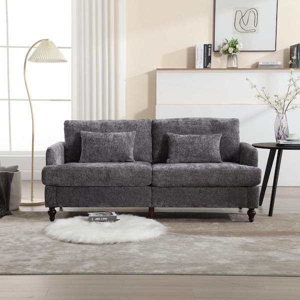 63 in. Square Arm Fabric Rectangle Mid Century Modern Chenille Loveseat Sofa 2-Seat Upholstered in Gray Chenille