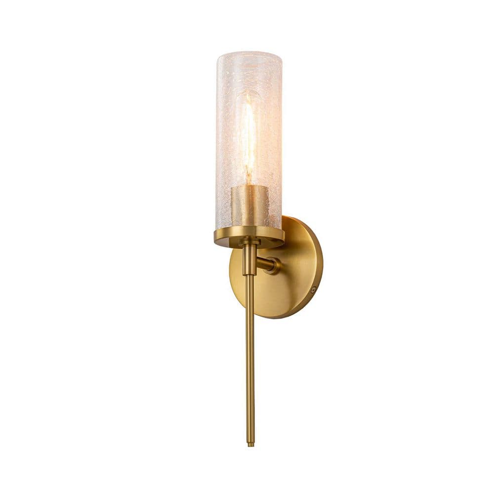 17.32 in. 1-Light Gold Vanity Light Cylinder Wall Sconce with Crackle Glass Shade price history on PriceWatchPro