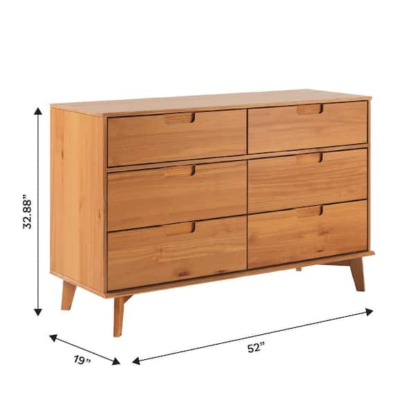 Sloane Mid-Century Modern Caramel 6-Drawer 52 in. Solid Wood Dresser