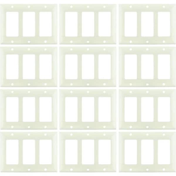 Sunlite 3-Gang Almond Screw-in Decorative Wall Plate (12-Pack)