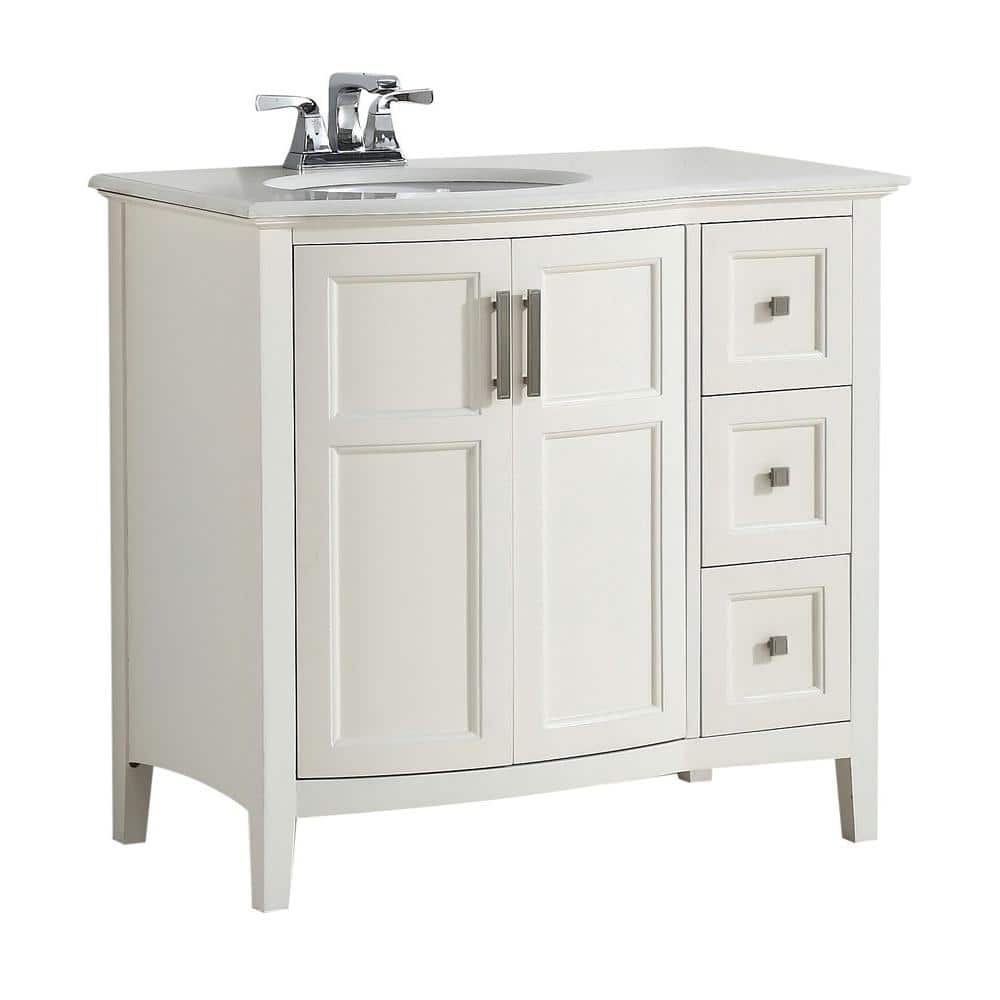 Brooklyn Max Wilshire 36 In Bath Vanity In Pure White With Engineered Quartz Marble Vanity Top In Bombay White With White Basin Bmvrwinrfw 36 The Home Depot