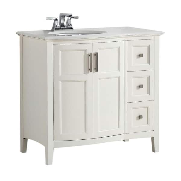 Simpli Home Winston Rounded Front 36 in. Bath Vanity in Soft White with Quartz Marble Vanity Top in Bombay White with White Basin