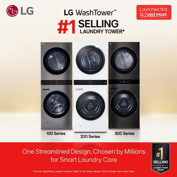 WashTower Stacked SMART Laundry Center 4.5 Cu.Ft. Front Load Washer & 7.4 Cu.Ft. Electric Dryer in Graphite Steel