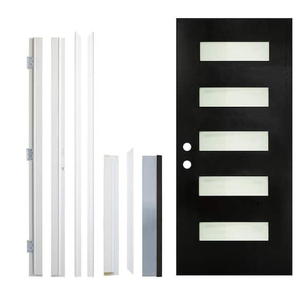 36 x 80 in. Fiberglass Entry Door with Brickmould, Black Finished Knock-Down Fiberglass Door, RH Inswing, Frosted Glass