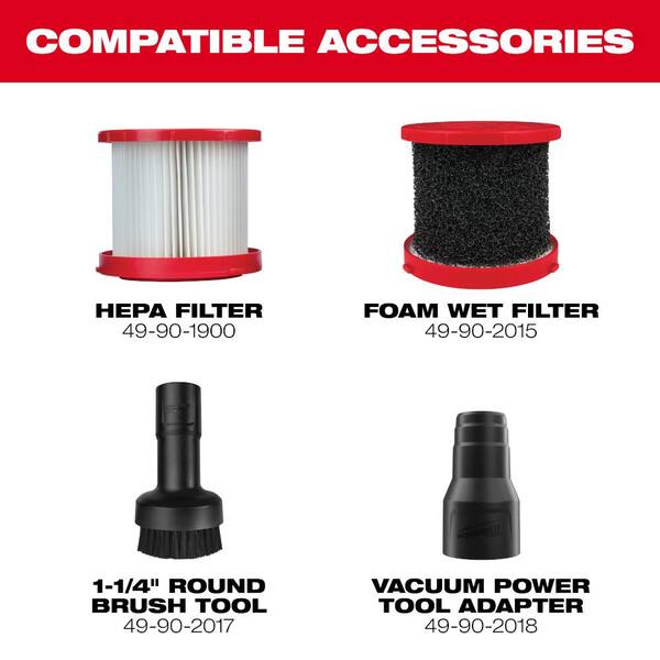 Milwaukee M18 18-Volt 2 Gal. Lithium-Ion Cordless Wet/Dry Vacuum w/AIR-TIP 1-1/4 in. - 2-1/2 in. Flexible Crevice Tool