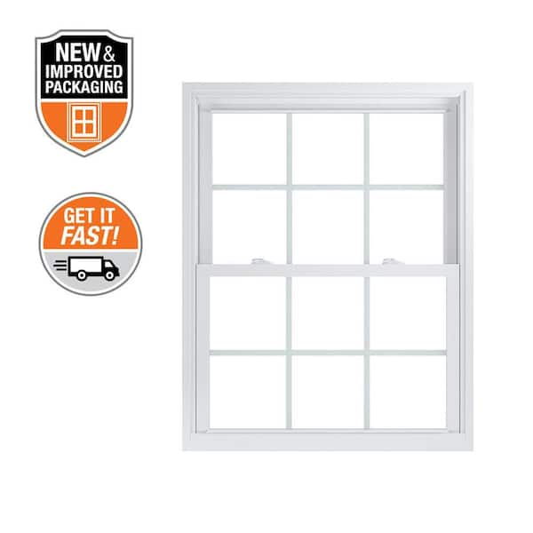 35.75 in. x 45.25 in. 70 Pro Series White Double Hung Low-E Argon Glass Vinyl Replacement Window with Grids, Screen Incl