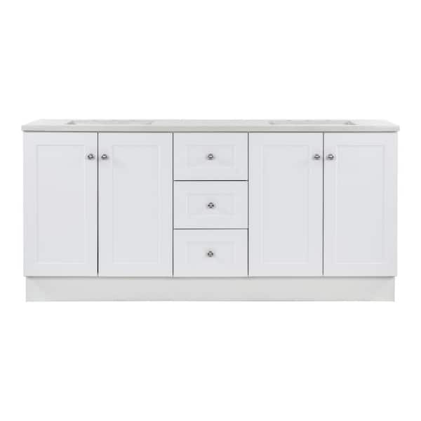 Bannister 73 in. Double Sink White Bath Vanity with Granite-Look Colorpoint White Cultured Marble Top (Assembled)