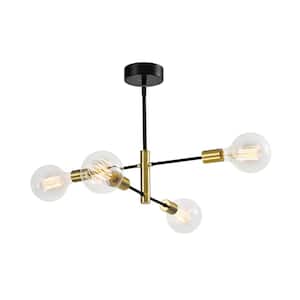 Augusta 4 -Light Modern Gold/Black Linear Chandelier With Wrought Iron Accents