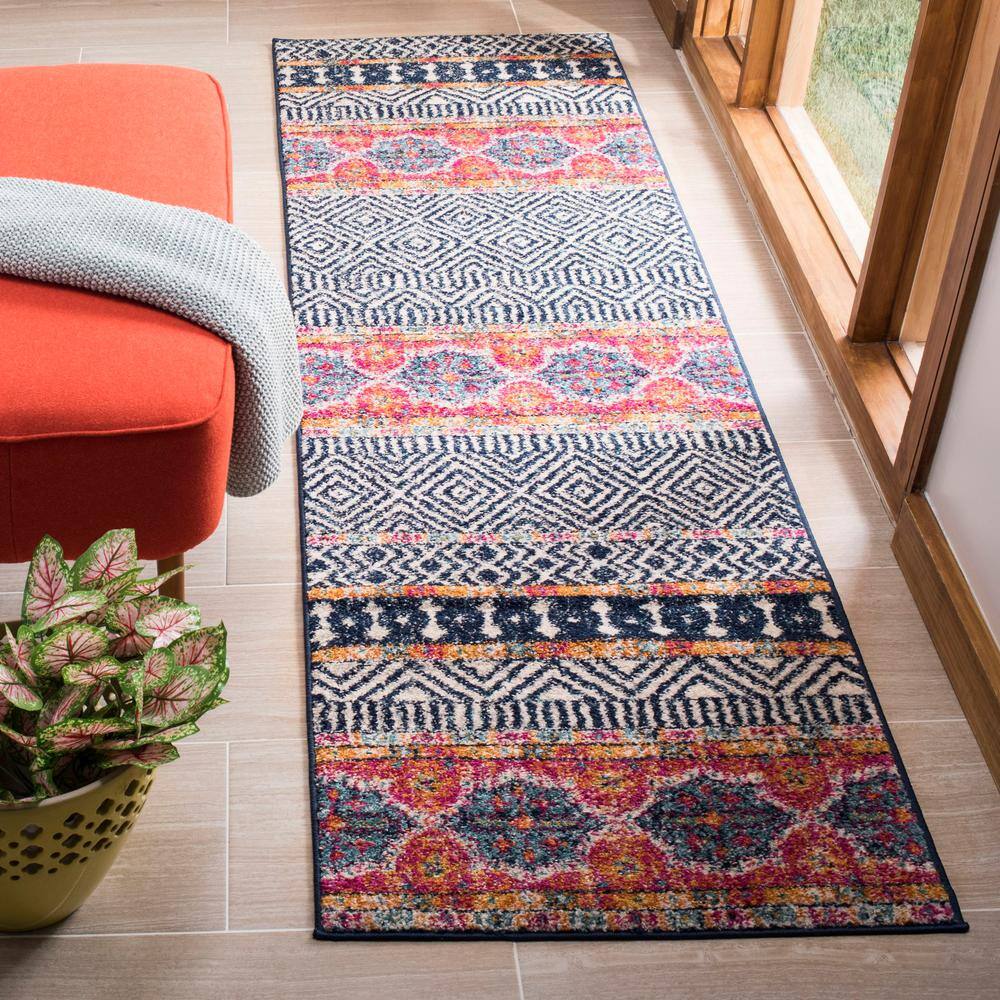Madison Navy and Ivory Synthetic Runner Rug