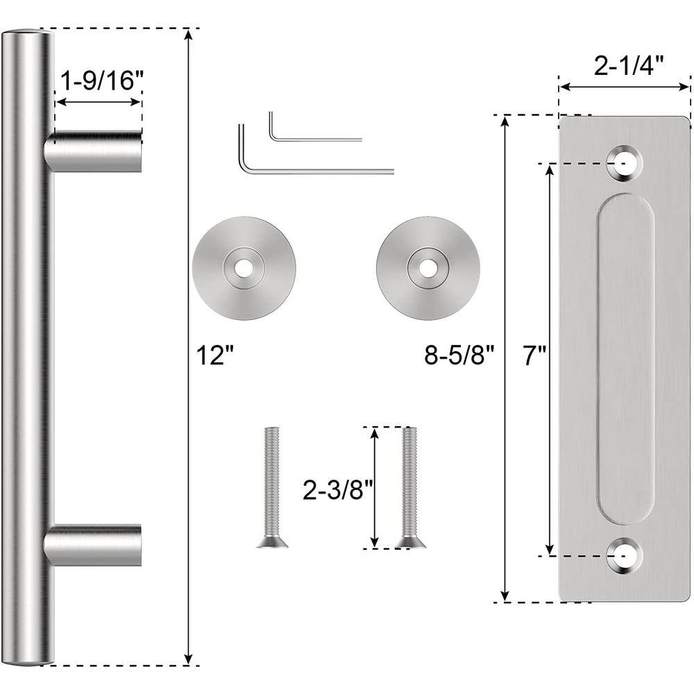 12'' Brushed Nickel Stainless Steel Sliding Barn Door Handles