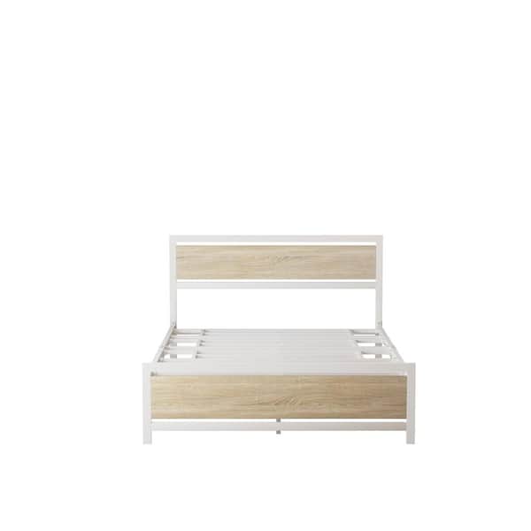 ATHMILE 60.2 in. W White Metal Frame Queen Platform Bed
