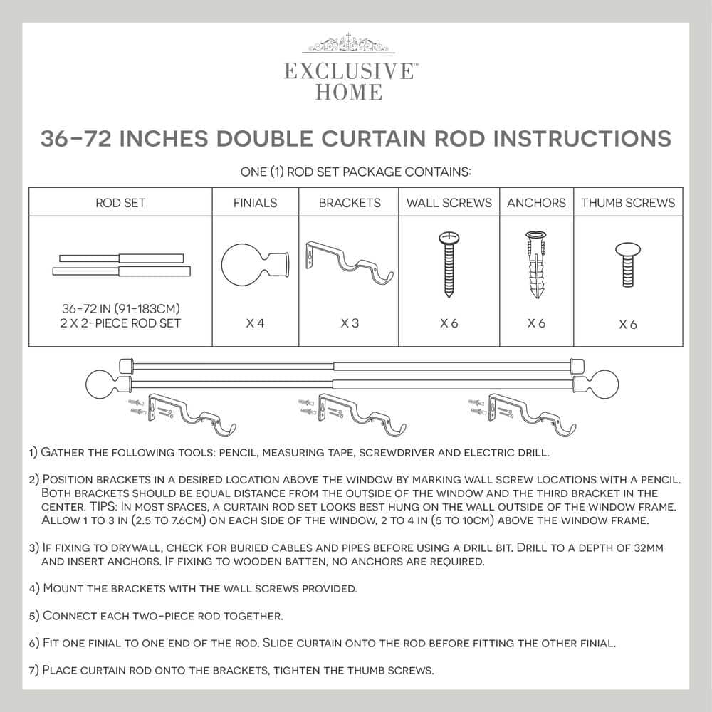 Matte Black Adjustable Double Curtain Rod with Wavy Finials