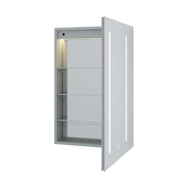 20 in. W x 30 in. H Rectangular Silver Aluminum Surface Mount Dimmable LED Medicine Cabinet with Mirror (Right Open)