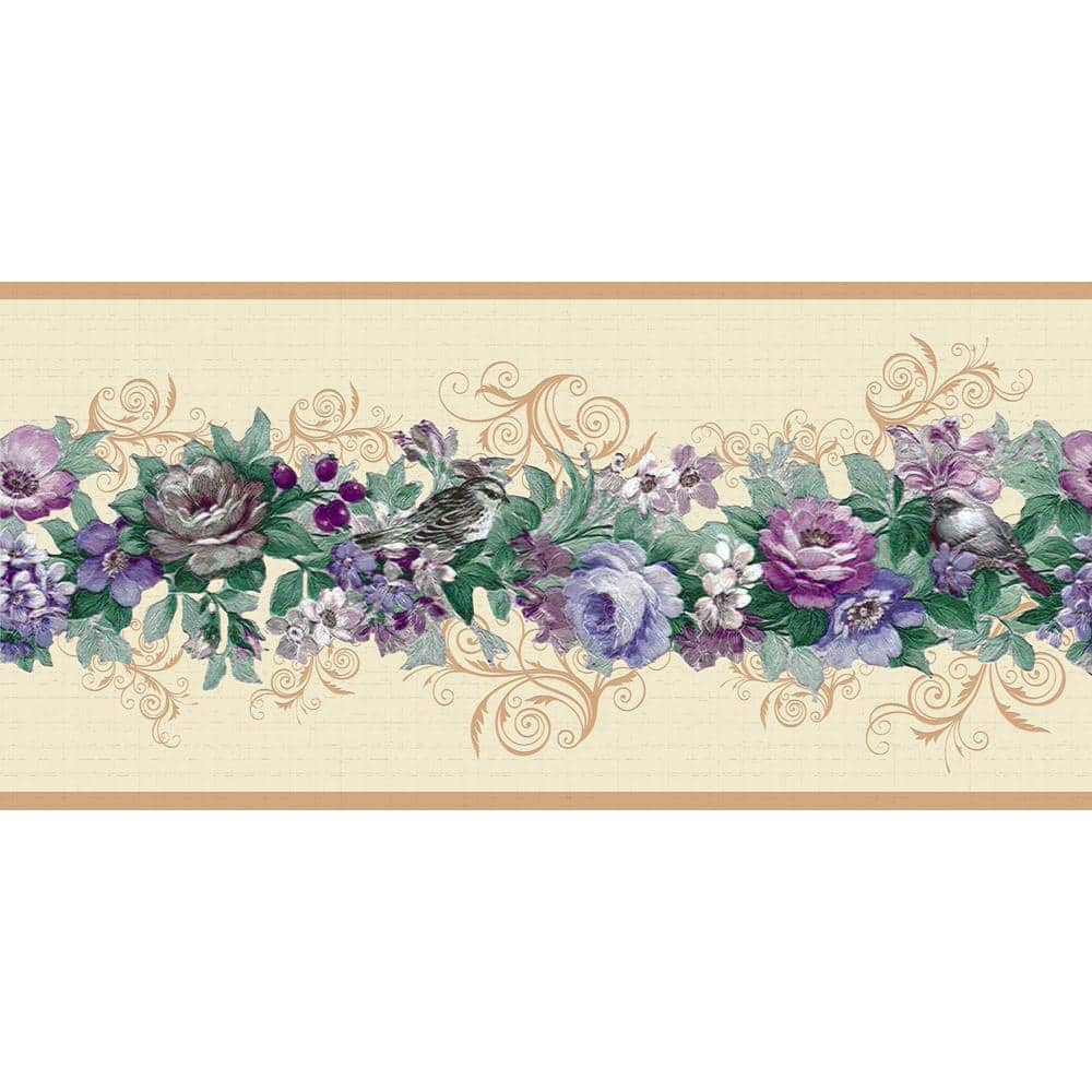 Dundee Deco Falkirk Dandy Purple, Blue, Green, Beige Flowers on Vine Floral  Peel and Stick Wallpaper Border DDHDBD9038 - The Home Depot