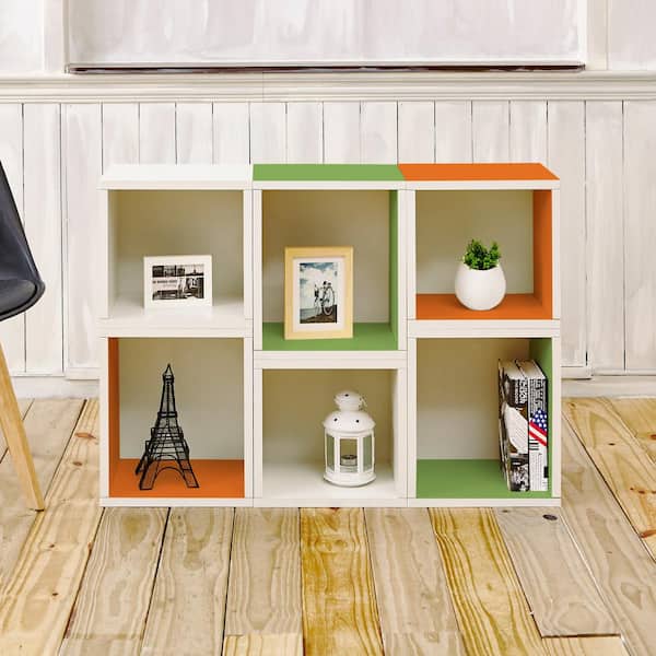 Way Basics Arlington White, Green and Orange Stackable Modular Open BookcaseEco zBoard Tool Free Assembly