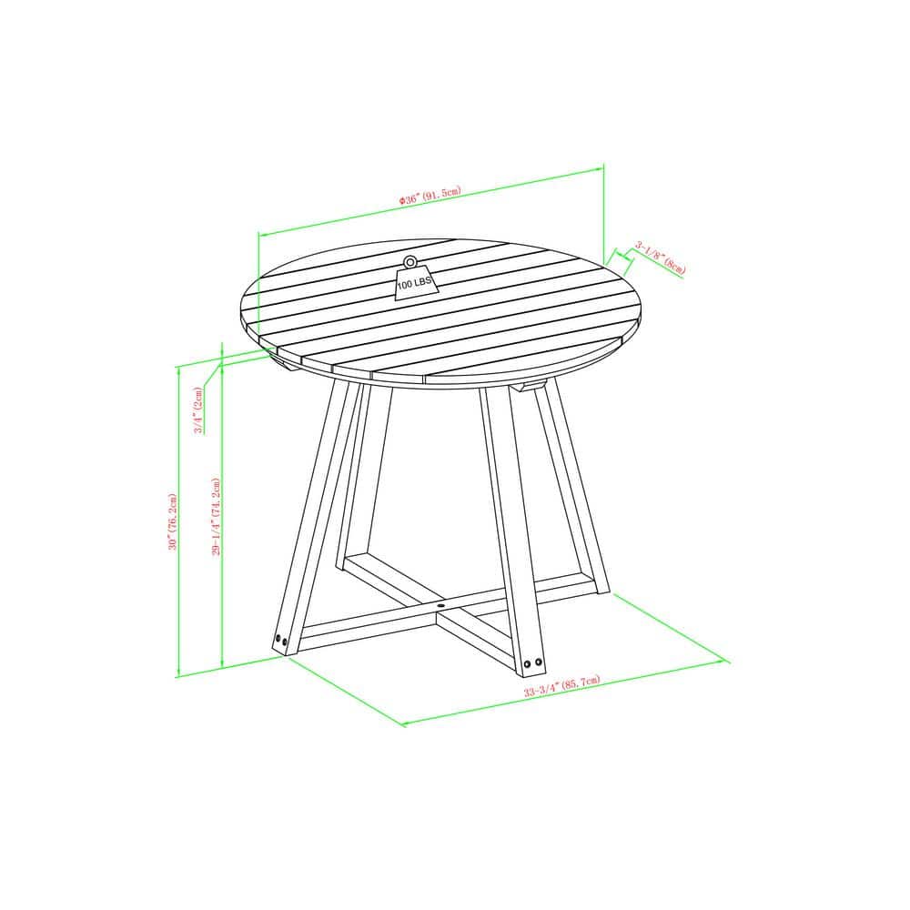 Natural Acacia Wood Round Outdoor Dining Table with Slatted Top