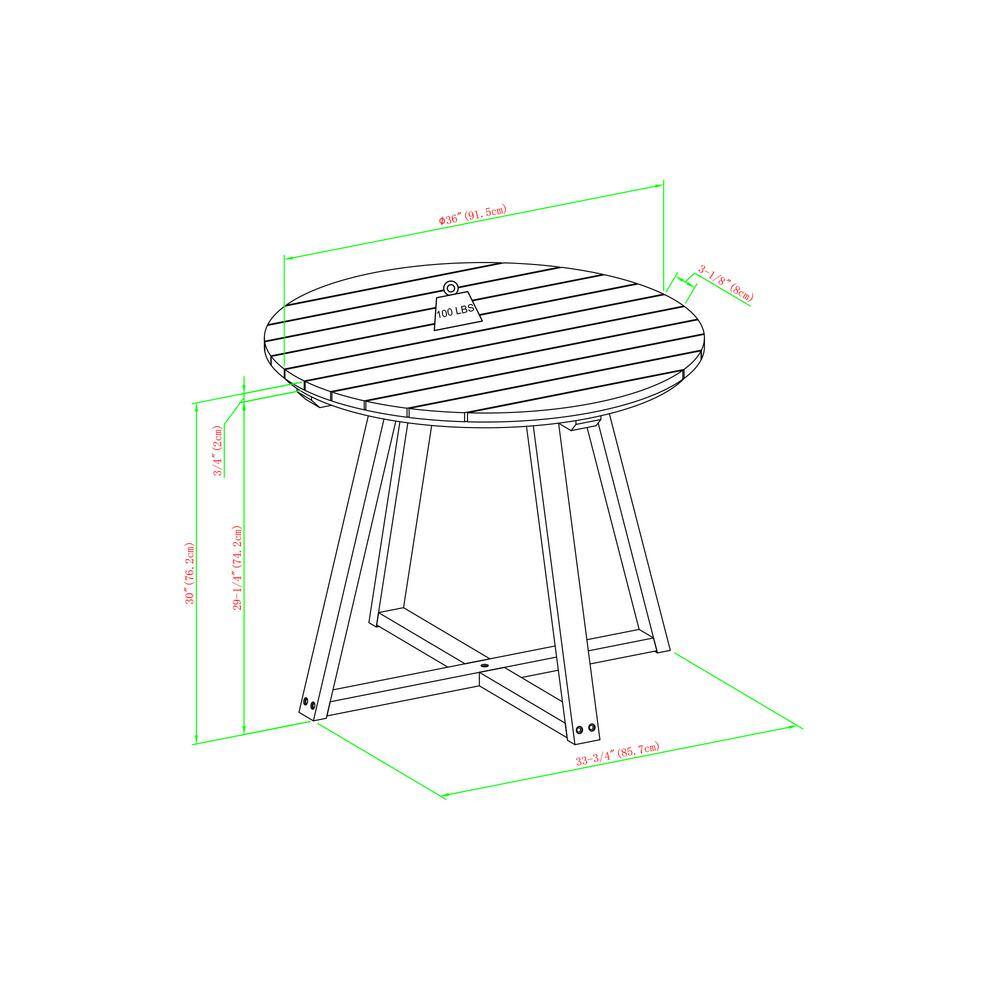 Natural Acacia Wood Round Outdoor Dining Table with Slatted Top
