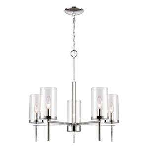 5-Light Chrome Candelabra Chandelier with Glass Shades