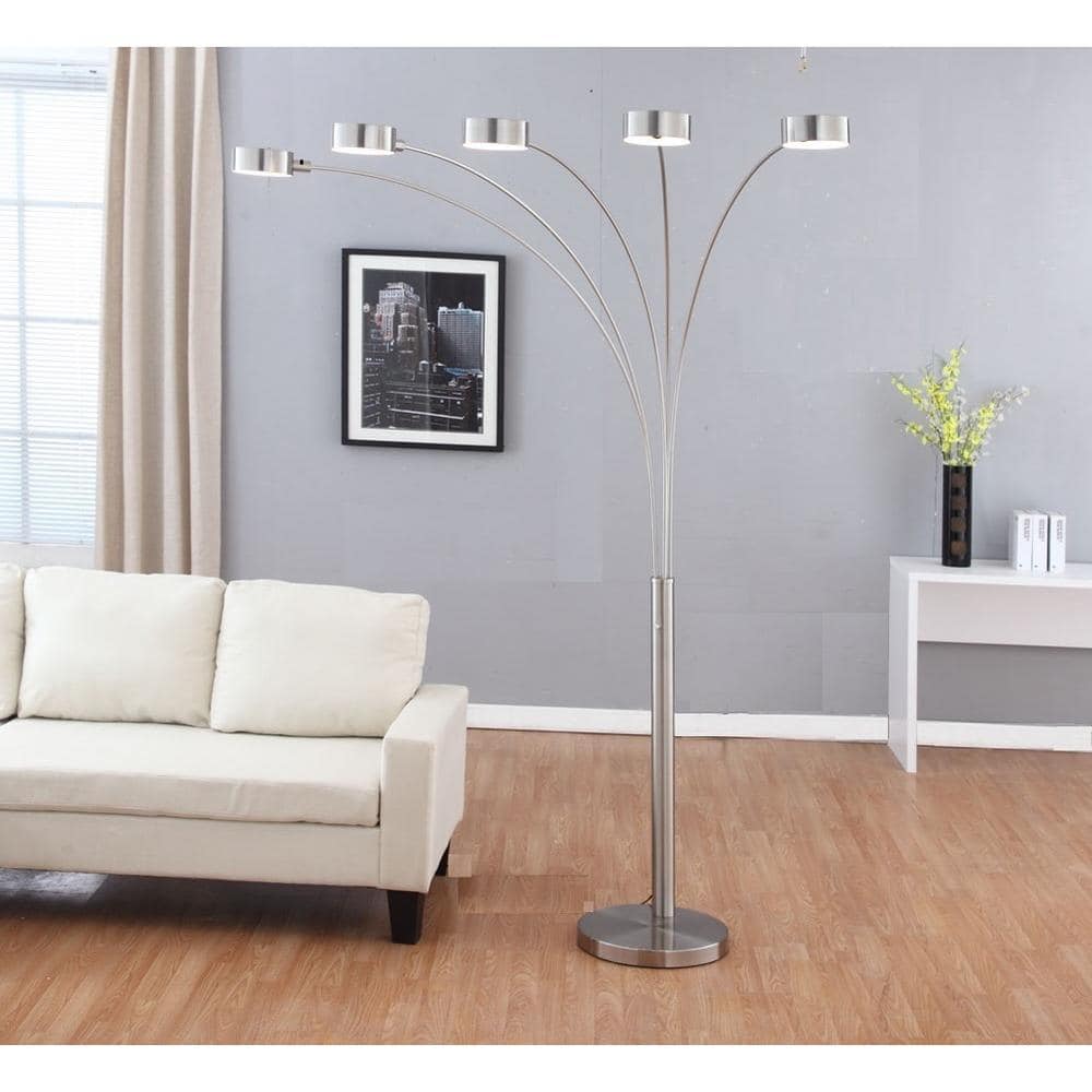 Artiva 88" Brushed Steel Adjustable Multi-Head Arc Floor Lamp