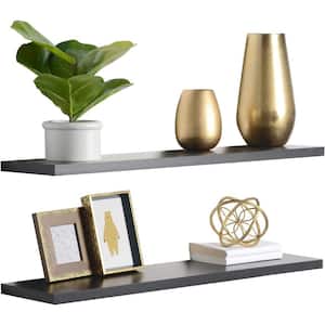 36 in. W x 1 in. H x 8 in. D Black Decorative Floating Wall Shelves (2-Pack)