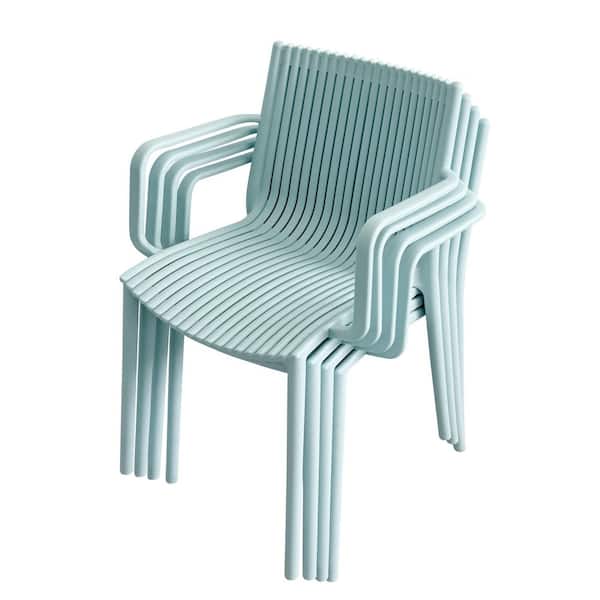 4-Pieces All-Weather Polypropylene Light Blue Stackable Lounge Chairs, Outdoor or Indoor