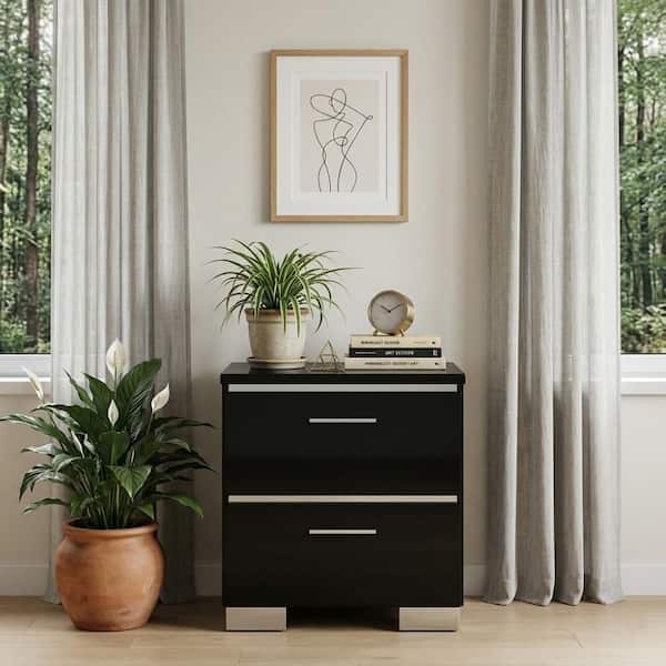 Sutton Black and Chrome 2-Drawers with USB Charger 23.25 in. W Nightstand