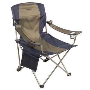 Folding Camp Chair with 2 Cupholders and Detachable Footrest, Navy/Tan