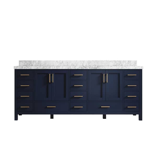 Willow Collections Malibu 84 in. W x 22 in. D x 36 in. H Double Sink Bath Vanity in Navy Blue with 2 in. Carrara Marble Top