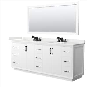 Strada 84 in. W x 22 in. D x 35 in. H Double Bath Vanity in White with White qt. Top and 70 in. Mirror