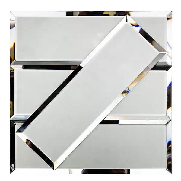 Reflections Silver 3 in. x 12 in. Beveled Glass Mirror Mosaic Wall Tile (14 sq.ft./Case)
