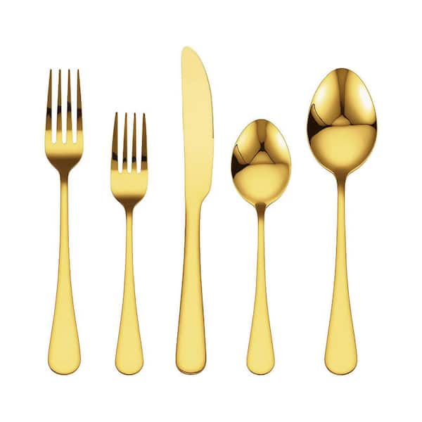 60-Piece Golden Stainless Steel Flatware Serving Set with Knives, Forks and Spoons for 12-Person
