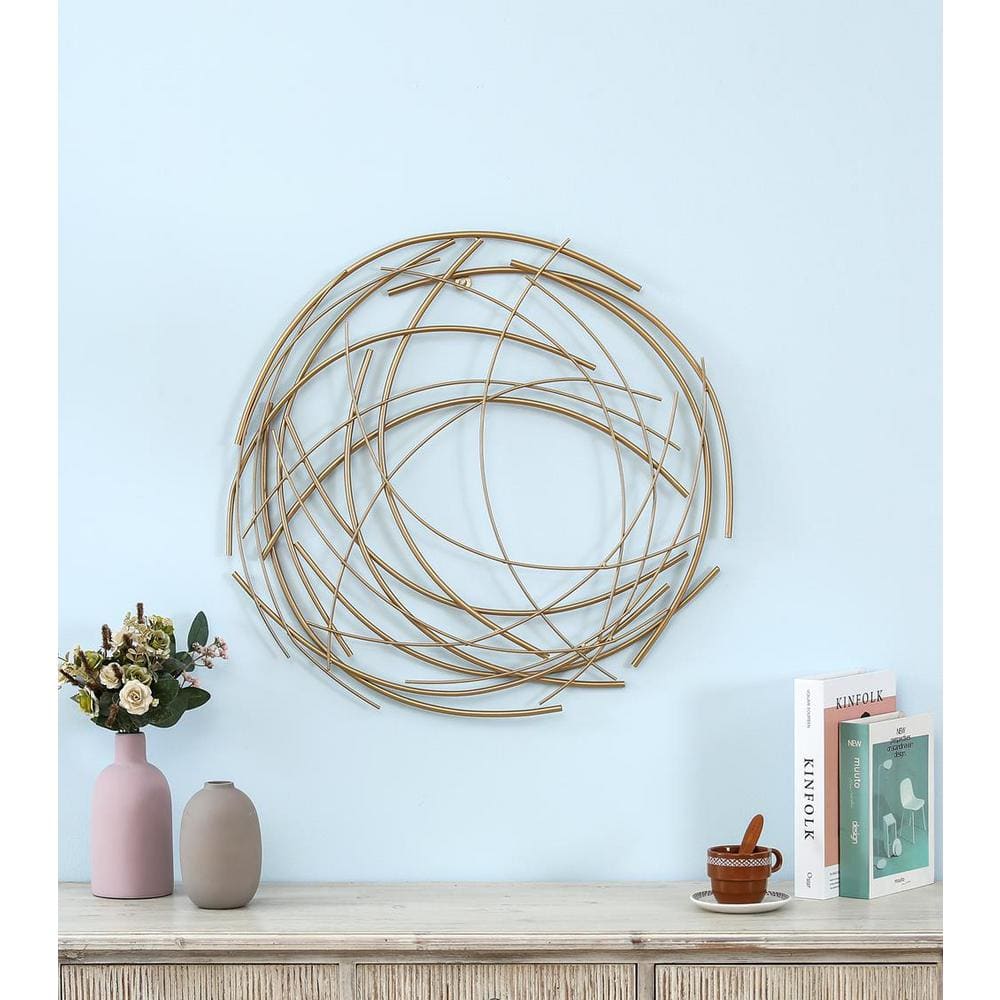 LuxenHome Gold Finish Iron Circular Wall Sculpture