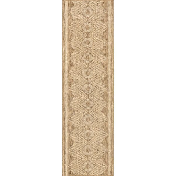 Light Brown 2 ft. x 6 ft. Iris Totem Flatweave Outdoor Area Rug
