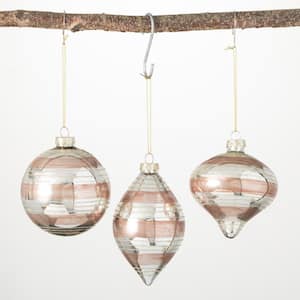 4 in. 4.75 in. and 5.25 in. Rose Gold Striped Drop Ornaments - Set of 3, Gold Christmas Ornaments