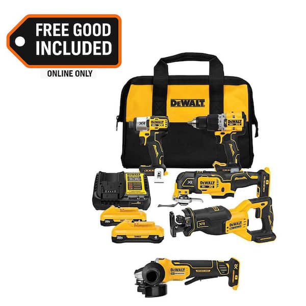 20V MAX Lithium-Ion Cordless 4-Tool Combo Kit and 4.5 in. Small Angle Grinder with (2) 4 Ah Batteries and Charger