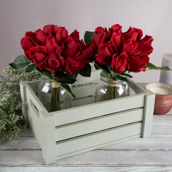 Pure Garden 11 .5-Inch Red Artificial Rose Flowers with Stems - 48Pc Real Touch Fake Flower Set