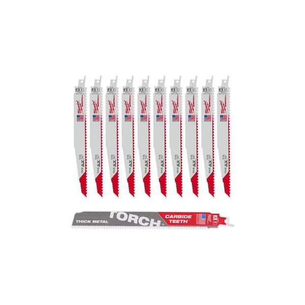 9 in. 5 TPI AX Nail-Embedded Wood Cutting SAWZALL Reciprocating Saw Blades (10-Pack) & 9 in. 8 TPI TORCH Carbide Blade