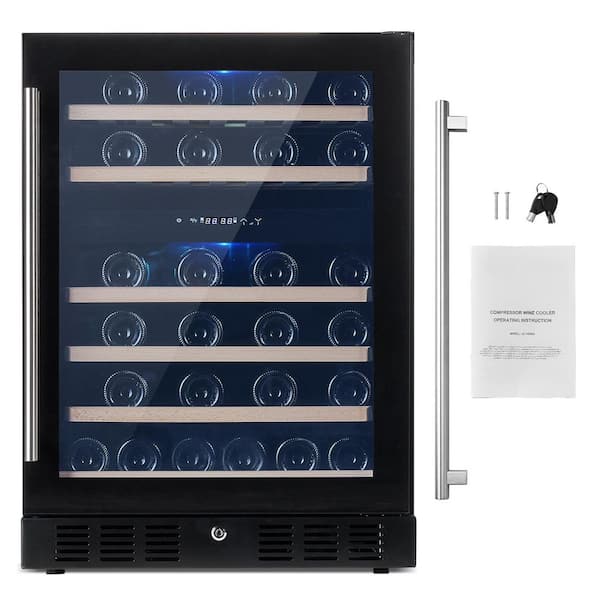 SKYSHALO Wine Cooler 46 Bottles Under Counter Built-in or Freestanding Wine Refrigerator Dual Zone Beverage Cooler with White LED