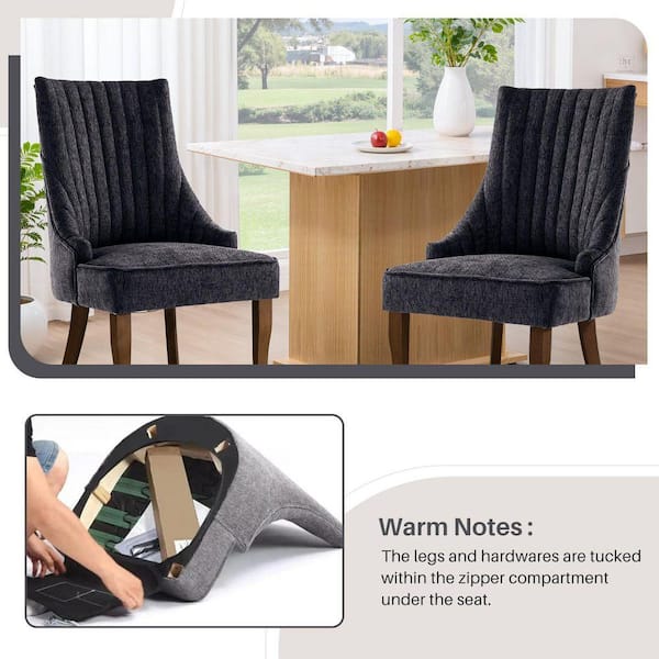 WONDER COMFORT Luxurious Black Linen Dining Chairs Set of 2