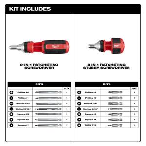 9-in-1 Square Drive Ratcheting Multi-Bit Screwdriver with 8-in-1 Compact Ratcheting Multi-Bit Screwdriver