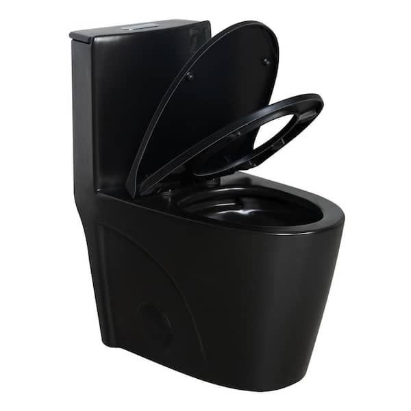 WELLFOR 12 in. 1-piece 1.1/1.60 GPF Dual Flush Elongated Toilet in Matte Black Seat Included