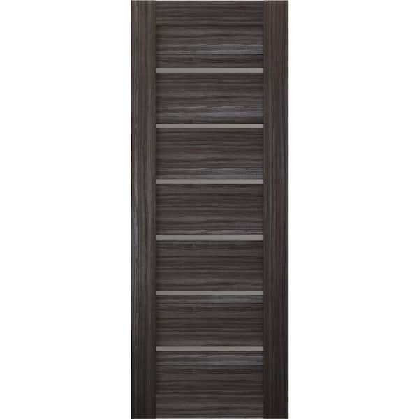 Belldinni Alba 30 in. x 80 in. No Bore 6-Lite Solid Core Frosted Glass Gray Oak Finished Wood Composite Interior Door Slab