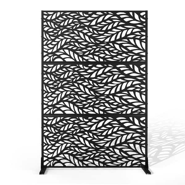 72 in. H x 47 in. W Metal Privacy Screen for Deck Patio Balcony Garden, Freestanding Decorative Privacy Screen, Black