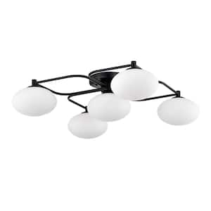 Camris 23.6 in. 5-Light Indoor Matte Black Finish Flush Mount Chandelier