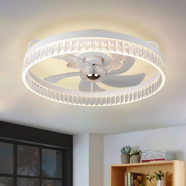Tivleed White 19.7 in. Ceiling Fan Light with LED Lights Rotating Blade, APP and Remote Controls