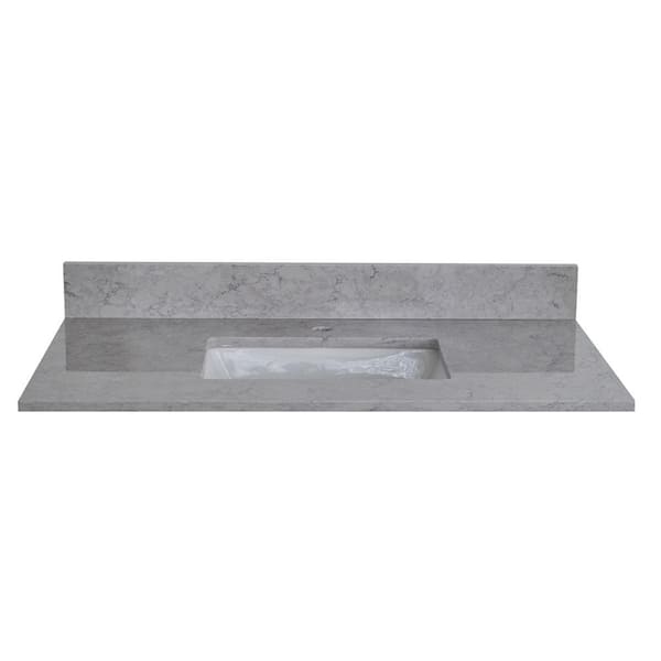 INSTER 37 in. W x 22 in. D Stone Bathroom Vanity Top in Carrara Gray with White Rectangle Single Sink-1H
