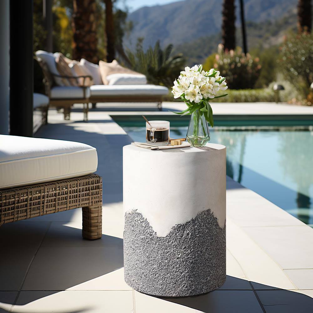Gray and White Ombre Cement Round Outdoor Side Table