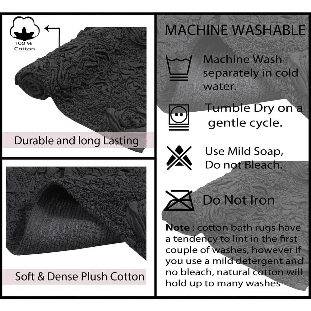 Modesto Black Cotton Tufted 3-Piece Bath Rug Set