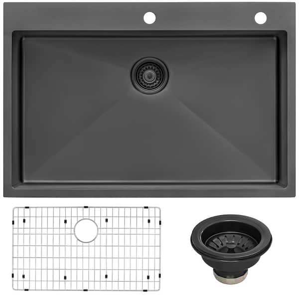 Ruvati Terraza 33 in. Drop-in Topmount SIngle Bowl 16-Gauge Stainless Steel Kitchen Sink in Gunmetal Black